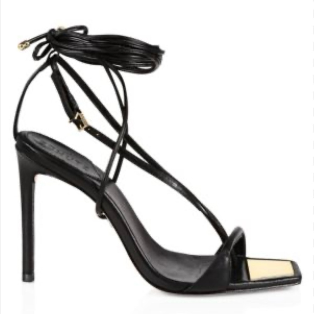 Schutz Vikki Black Leather Lace Up Sandals 8